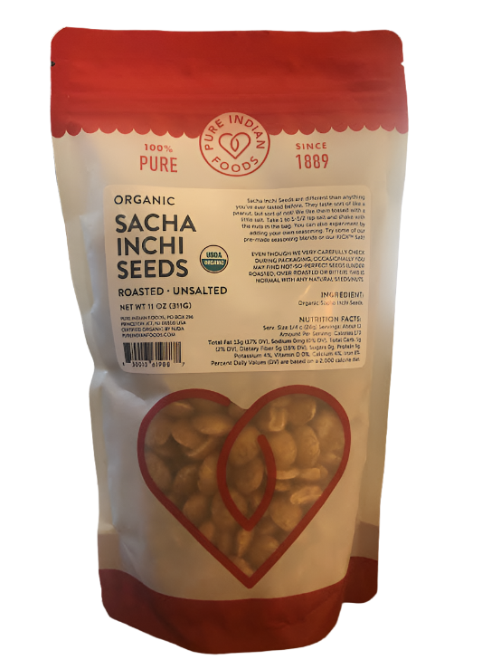 Organic Sacha Inchi Seeds| Pure Indian Foods| Roasted • Unsalted (11 oz.)